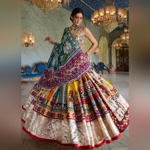 Elegant Multicolor Digital Printed Silk Lehenga Choli
